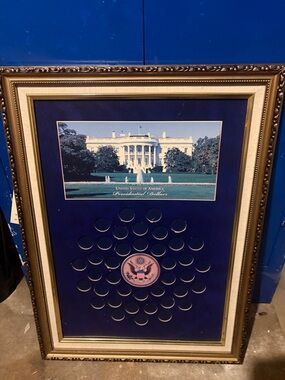 Source Unknown Framed Presidential Display with Navy and Gold Accents